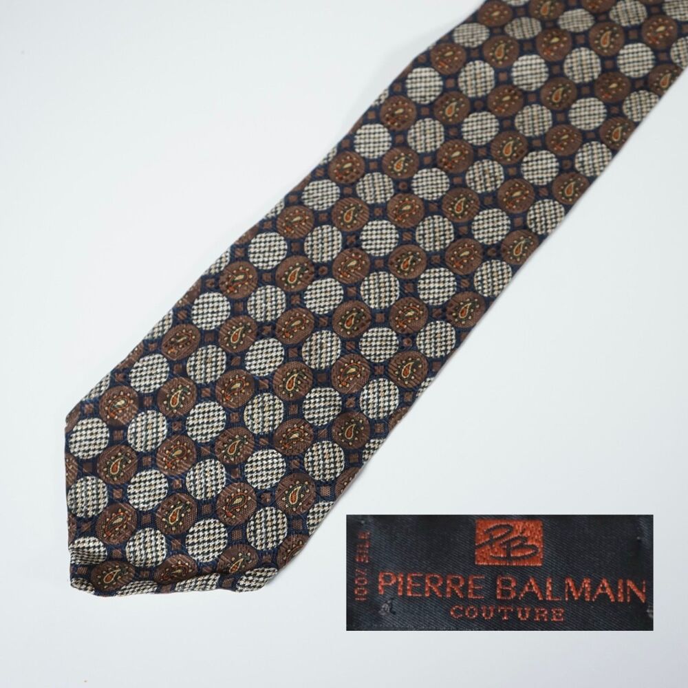 Pierre Balmain Tie Silk Made In USA Pattern Vintage Houndstooth Paisley